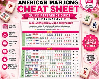 2026 American Mahjong Cheat Sheet Printable PDF, Visual Hand Examples, Beginner Guide, NMJL 2026 Reference Card, Learn Mahjong Fast