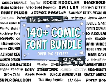 The Mega 140+ Comic Fonts Bundle | Cartoon Fonts, Fun Handwritten Fonts for Cricut, Canva And Procreate
