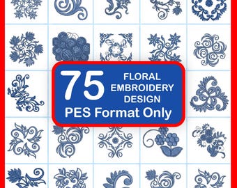 Floral Embroidery Design Bundle | 75 PES Machine Embroidery Designs | Flower Motifs | Instant Download