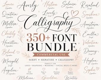 350+ Calligraphy Fonts Bundle|Decorative, Cursive, Handwritten & Wedding Fonts for Cricut, Canva And Procreate fonts