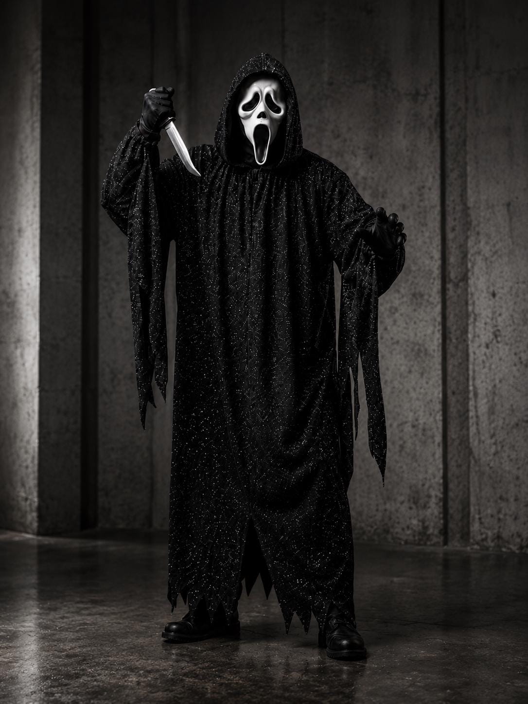 black ghostface dress Ghost Face Inspired Horror Costume Set, Black Glitter Robe, Mask, Gloves, Pants