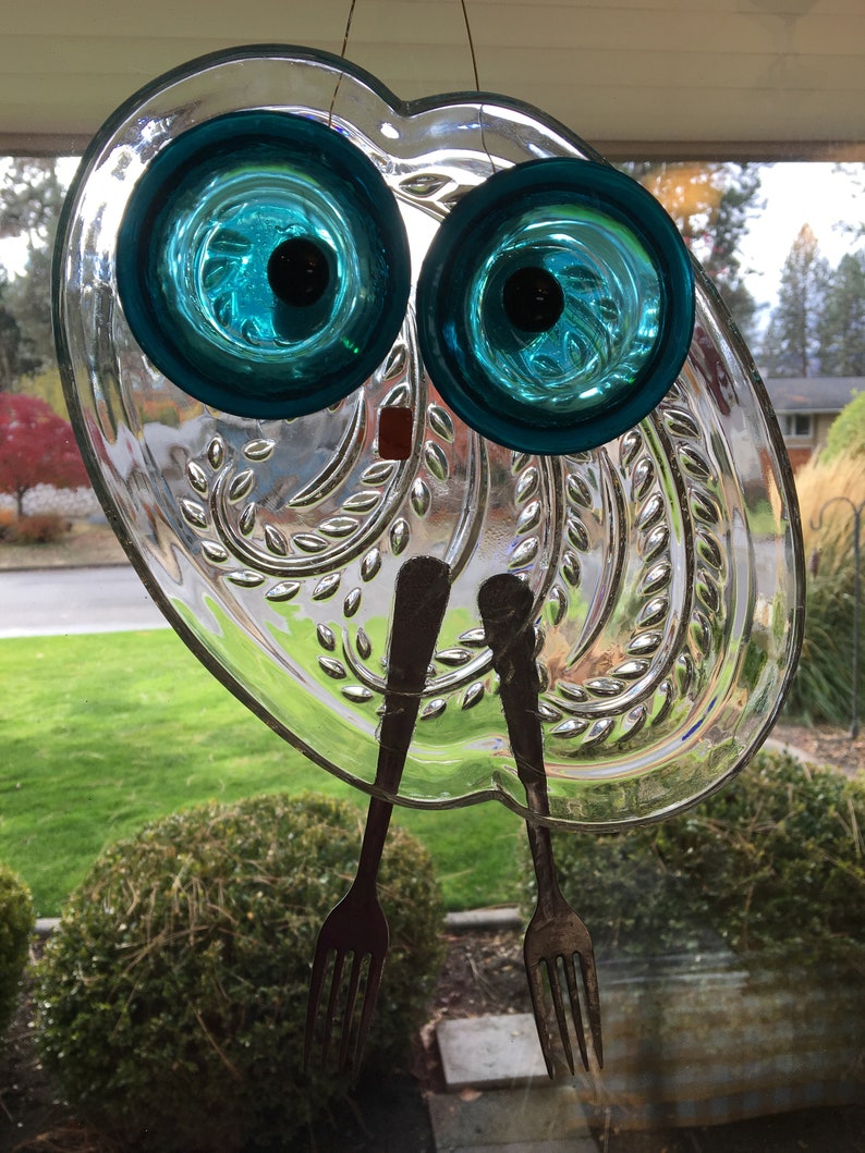 Owl Suncatcher Yard Art Hanging Glass Plate
