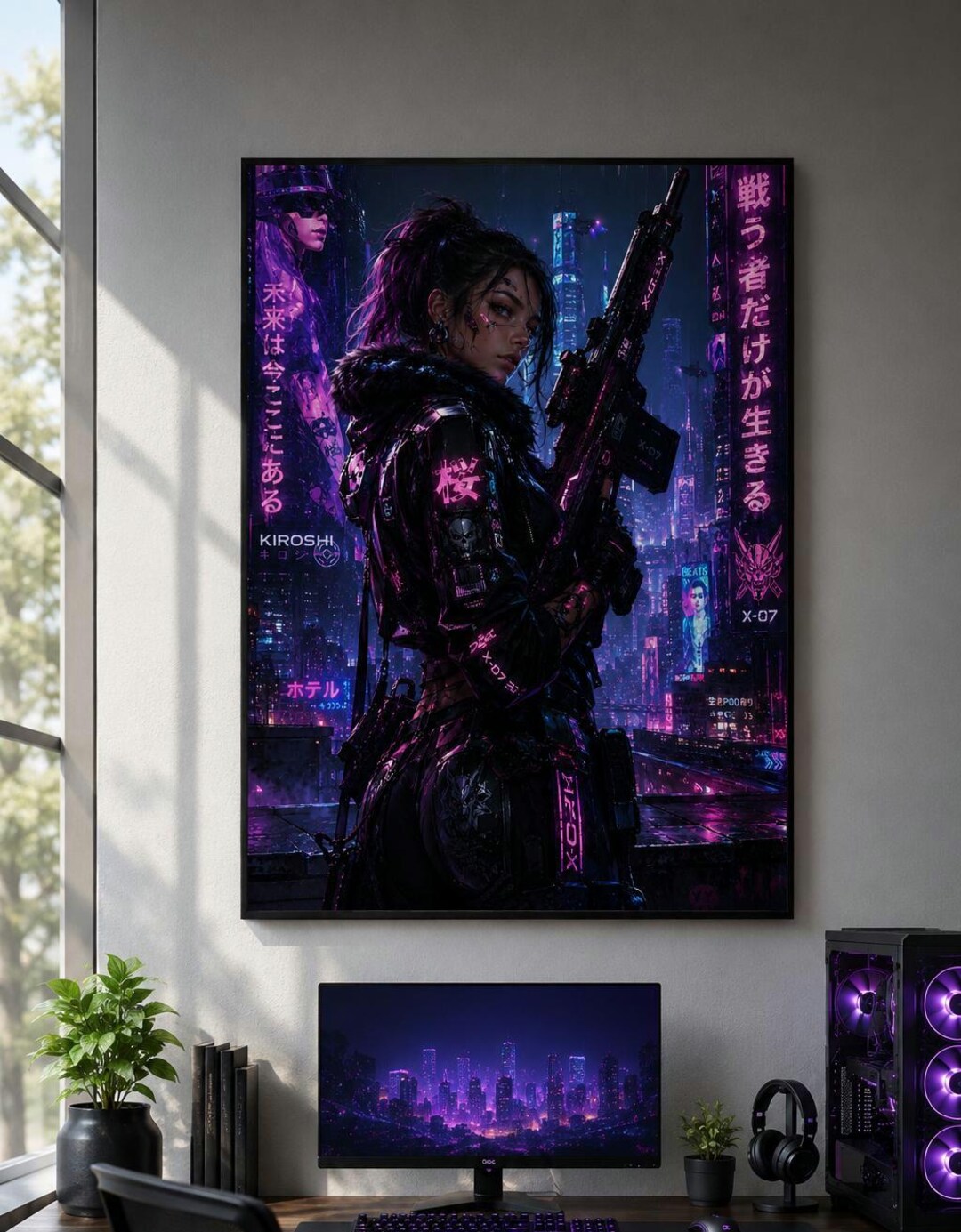 Cyberpunk Girl Poster, Futuristic Neon Wall Art Print, Gamer Room Decor ...