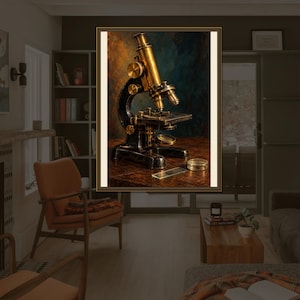 Vintage-Mikroskop-Wandbild, Wissenschaftliches Stillleben aus Messing, Digitaler Download