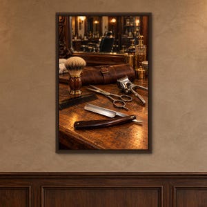 Vintage Barber Tools Wall Art Print, Grooming Shop Decor