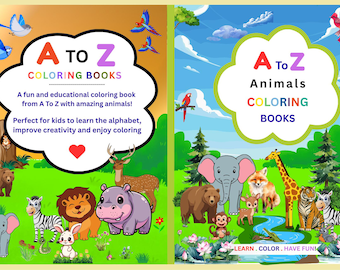 Libro da colorare di animali dalla A alla Z per bambini, stampabile in PDF/Pagina da colorare di animali dell'alfabeto, attività di apprendimento prescolare/Attività di colorazione rilassante/Libro da colorare ABC