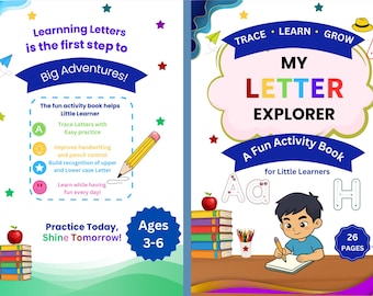 Schede di esercizi per imparare a tracciare l'alfabeto dalla A alla Z / Libro di attività ABC Learn & Write / Esercizi di scrittura per la scuola materna e l'asilo / PDF stampabile
