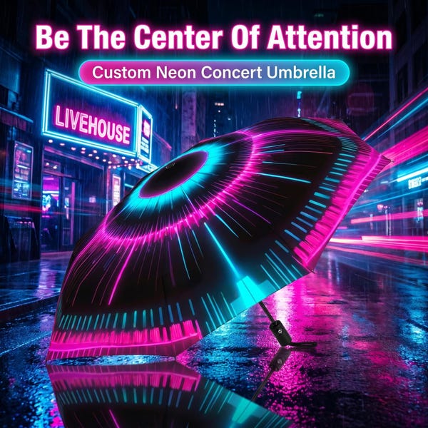 Custom Neon Concert Umbrella | Full Print Fan Support, UV Protection, Automatic Rain Gear