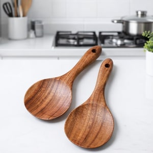 Handgemachter Servierlöffel aus Holz, natürlicher Kochlöffel aus Akazienholz, Reislöffel, Suppenlöffel, Küchenutensil, Geschenk für die Küche aus Holz