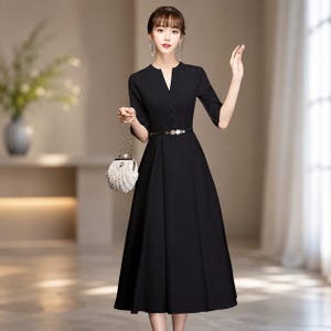 black dresses for older ladies Funeral Dress Women Poplin Shirt Sheath Dress grade_e Color:Style 3