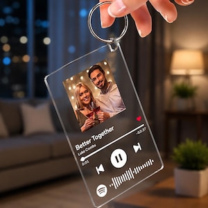 Aangepaste acrylmuzieksleutelhanger, fotoontwerp in Spotify-stijl, gepersonaliseerde sleutelhanger met nummercode