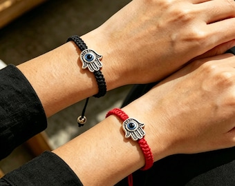 Evil Eye Hamsa Hand Bracelet,  Protection Charm Bracelet, Braided Cord Bracelet, Unisex Lucky Gift Jewelry