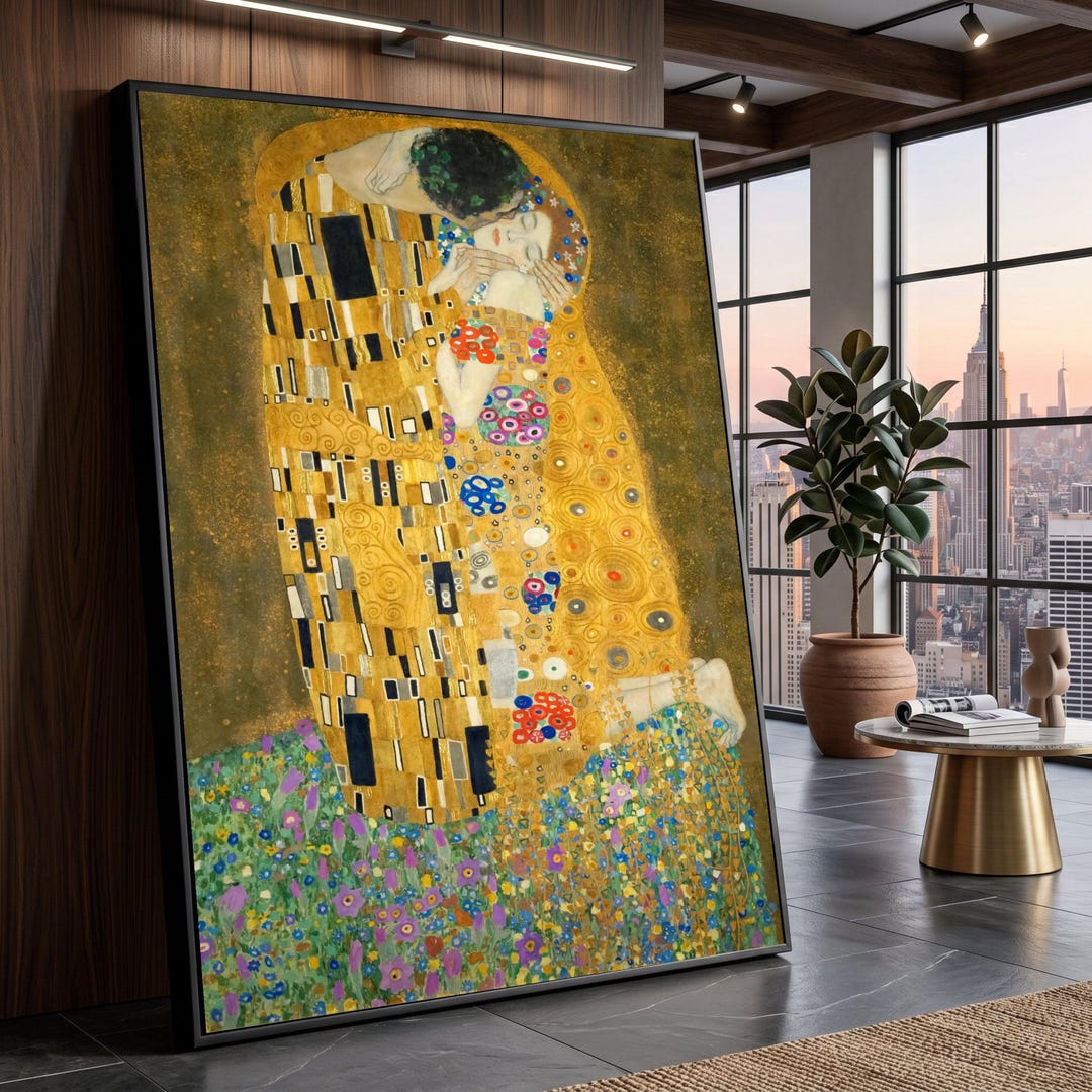 Gustav Klimt the Kiss Canvas Wall Art, Romantic Lovers Painting, Gold ...