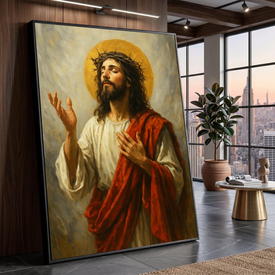 Christian Jesus Christ Canvas Wall Art, Religious Prayer Painting ...