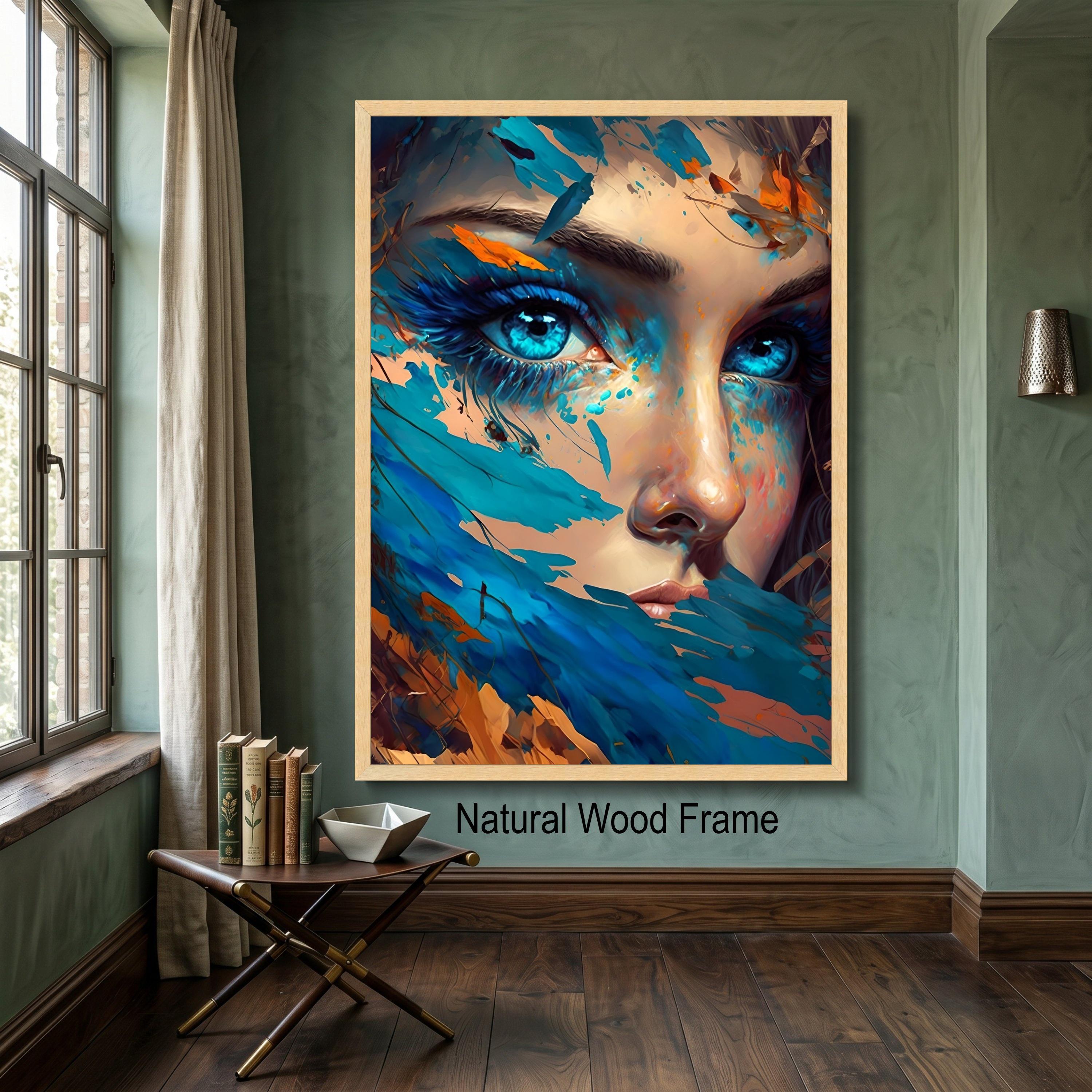 Vibrant Blue Eye Portrait Canvas, Abstract Female Face Wall Art, Modern ...