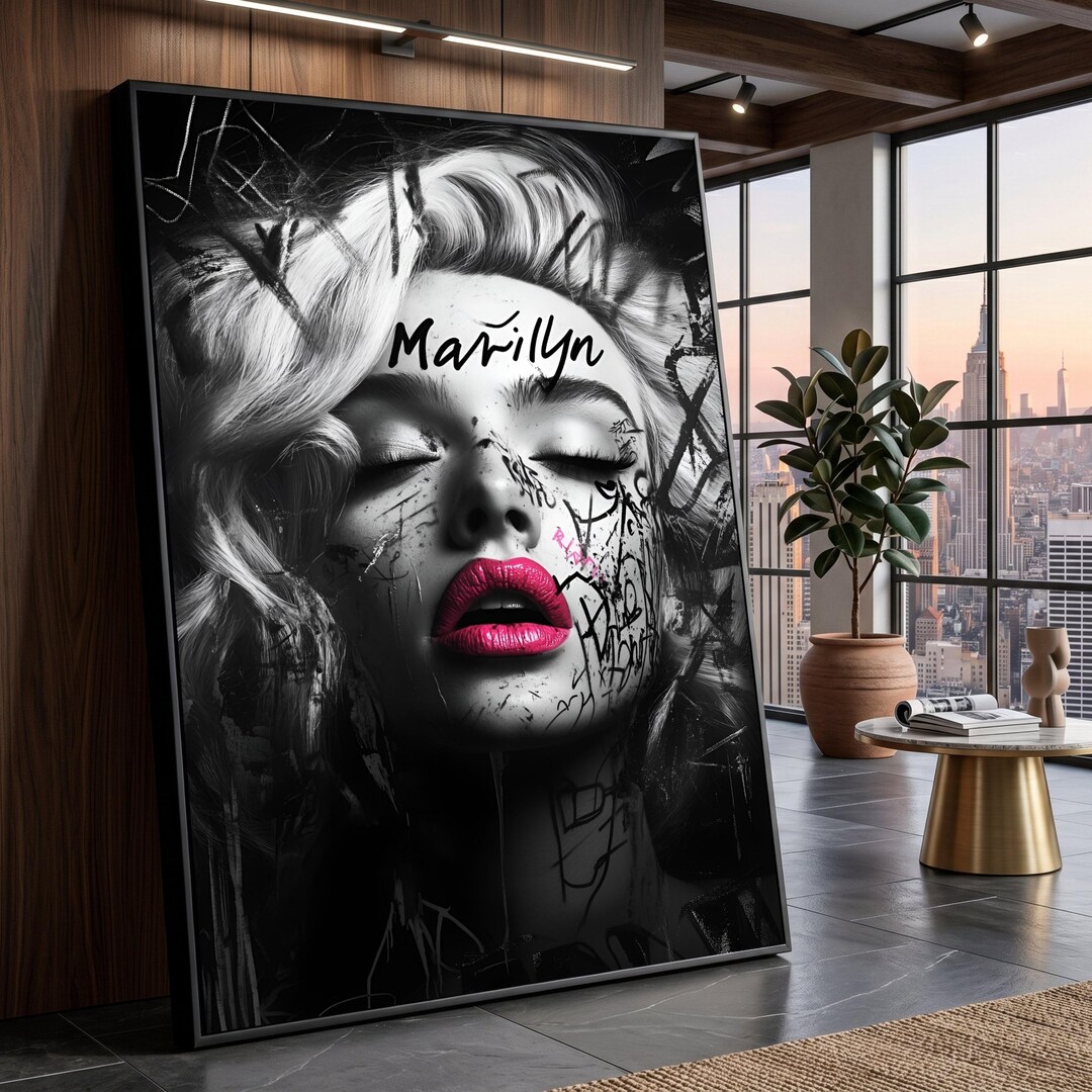 Marilyn Monroe Black and White Canvas Wall Art With Graffiti Accents ...