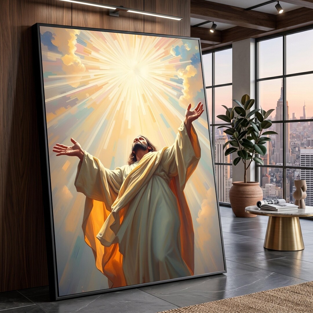 Radiant Jesus Christ Canvas Wall Art, Christian Religious Light Rays ...
