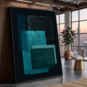 Mark Rothko Style Abstract Canvas Wall Art, Deep Blue Modern Rectangular Shapes, Minimalist Geometric Color Block Design, Contemporary Home