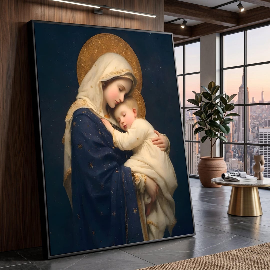 Madonna and Child Canvas Wall Art, Christian Religious Painting, Virgin ...
