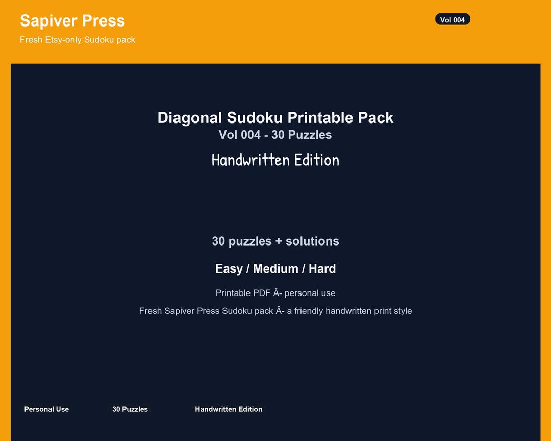 Diagonal Sudoku Printable Pack Vol 004 - 30 Puzzles PDF Download ...
