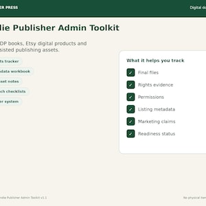 Indie Publisher Admin Toolkit | KDP, Etsy, AI Assets (Digital Download)