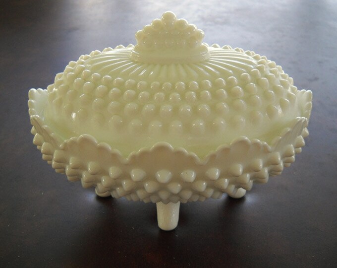 Fenton Milk Glass Hobnail Candy Dish Etsy