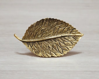 Golden Brass Leaf Vintage Brooch Tie Clip