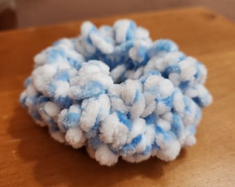 Blue and White Velvet Scrunchie