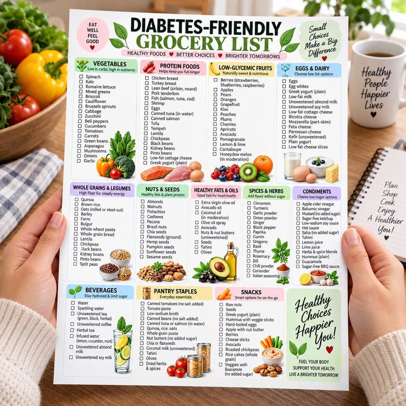Diabetes Grocery List Printable, Low Glycemic Foods Chart (PDF) - Etsy UK