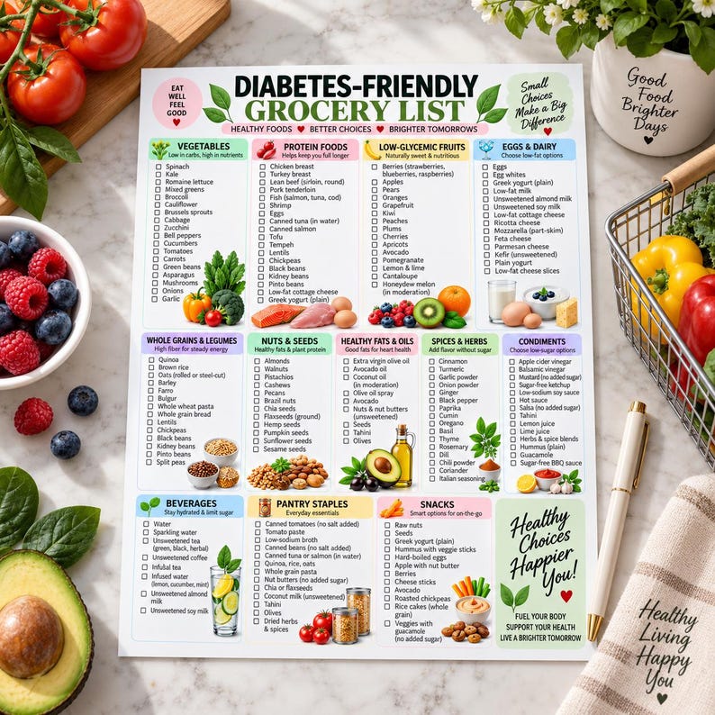 Diabetes Grocery List Printable, Low Glycemic Foods Chart (PDF) - Etsy UK