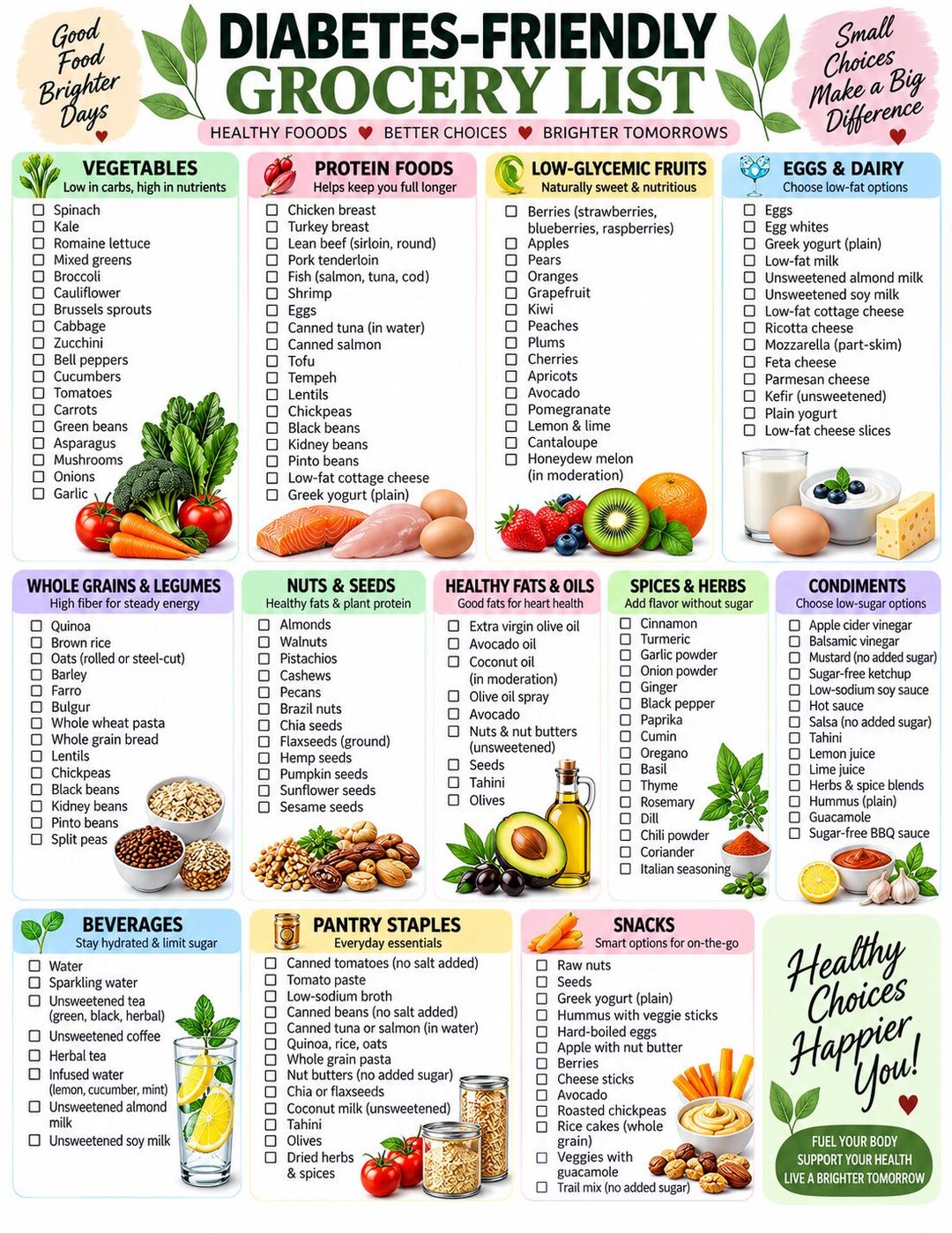 Diabetes Grocery List Printable, Low Glycemic Foods Chart (PDF) - Etsy UK
