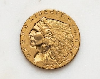 1927 Indian Head Quarter Eagle Gold Rare Coins , US 2.5 Dollar Old Coins Collection, Antique American Commemorative Coin for Collectors