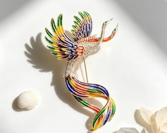 Phoenix Vogel Brosche, bunte Kran Brosche, Strass Emaille Style Fliegender Vogel Pin, Elegante Schal Jacke Schmuck Geschenk