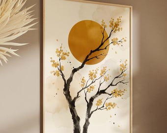 Golden Sun Blossom Print | Japanese Botanical Art