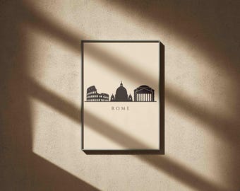 Rome Landmarks Print — Minimalist Black Cream City Wall Art