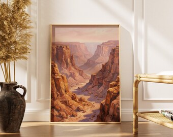 Desert Canyon Oil Painting Landscape, Terracotta Warm Tones, Boho Wall Art