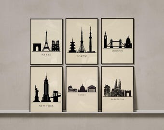 Paris London New York Tokyo Rome Barcelona Print Set — City Wall Art