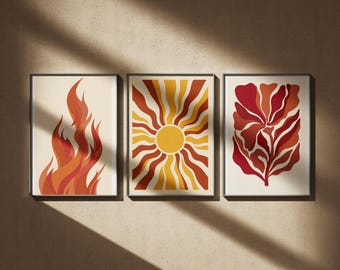Abstract Flame, Sun, Botanical Prints, Boho Wall Art