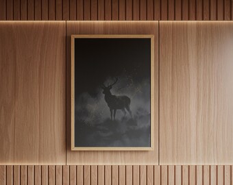 Midnight Stag Print — Dark Moody Wall Art