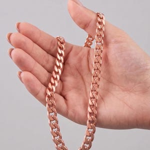 Pure Copper Cuban Link Chain Necklace for Men Women, Solid Copper Miami Cuban Curb Chain, Thick Statement Choker, Rose Gold Hue Jewelry