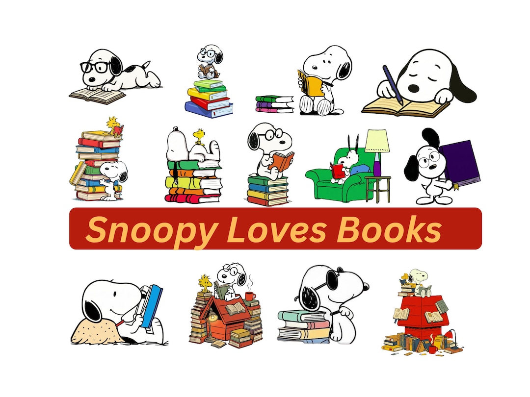 Snoopy Reading Clipart Bundle | Cartoon Dog Book Lover Graphics ...