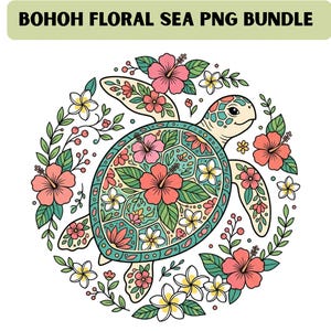 Boho Floral Sea Turtle PNG | Tropical Hibiscus Clipart (Digital Download)