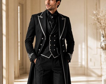 Men's Black Tailcoat Tuxedo, Victorian Formal Coat, Gothic Prom Outfit