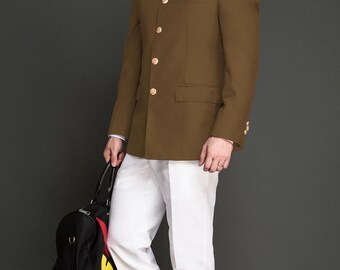 Costume Jodhpuri marron olive – Pantalon blazer Bandhgala Nehru pour hommes Manteau jhodpuri