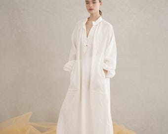 Caftan lin et coton avec poches - T-shirt de plage respirant et relaxant