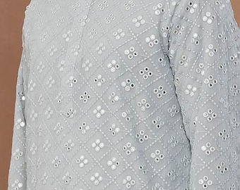 Embroidered Georgette Mirror work Kurta pajama set white Indian Wedding & Festival Wear,