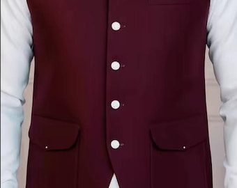 Gilet sans manches en lin mélangé à col Nehru pour hommes – Tenue habillée d'été, coupe slim