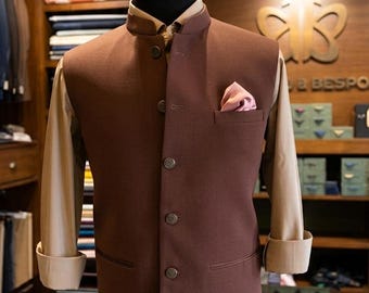 Gilet Nehru homme en lin beige, gilet slim, tenue de mariage estival