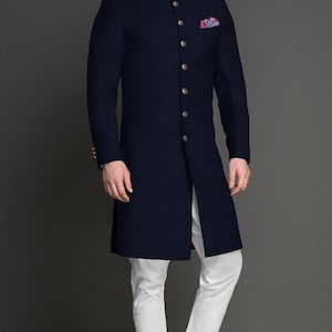 Sherwani Achkan gris carbón para hombre / Conjunto de pijama de novio indo-occidental real
