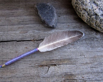 Purple and Blue Thread Wrapped Small Smudge Feather - 5 inch Natural Heritage Turkey Feather